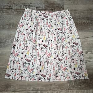 Vintage Novelty Print Skirt White Pink Retro Women Martini Cars Y2K